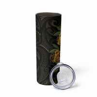 Hawaiian Mango Tribal Tattoo Skinny Tumbler Gold Pacific Traditional Pattern