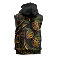 Hawaiian Mango Tribal Tattoo Sleeveless Hoodie Gold Pacific Traditional Pattern