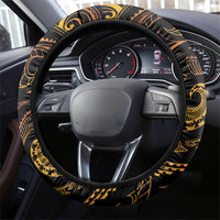 Hawaiian Mango Tribal Tattoo Steering Wheel Cover Gold Pacific Traditional Pattern