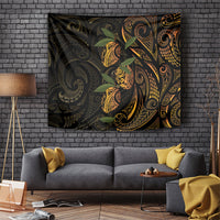 Hawaiian Mango Tribal Tattoo Tapestry Gold Pacific Traditional Pattern
