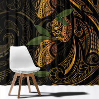 Hawaiian Mango Tribal Tattoo Window Curtain Gold Pacific Traditional Pattern