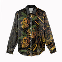 Hawaiian Mango Tribal Tattoo Women Casual Shirt Gold Pacific Traditional Pattern