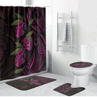 Hawaiian Mango Tribal Tattoo Bathroom Set Pink Pacific Traditional Pattern
