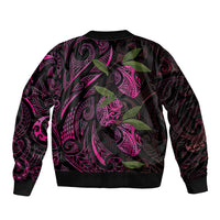 Hawaiian Mango Tribal Tattoo Bomber Jacket Pink Pacific Traditional Pattern