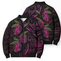 Hawaiian Mango Tribal Tattoo Bomber Puffer Jacket Pink Pacific Traditional Pattern