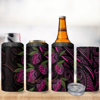 Hawaiian Mango Tribal Tattoo 4 in 1 Can Cooler Tumbler Pink Pacific Traditional Pattern