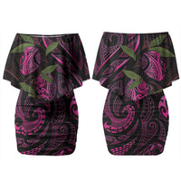 Hawaiian Mango Tribal Tattoo Couples Matching Off Shoulder Short Dress and Hawaiian Shirt Pink Pacific Traditional Pattern