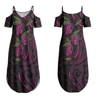 Hawaiian Mango Tribal Tattoo Couples Matching Summer Maxi Dress and Hawaiian Shirt Pink Pacific Traditional Pattern