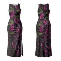 Hawaiian Mango Tribal Tattoo Couples Matching Tank Maxi Dress and Long Sleeve Button Shirt Pink Pacific Traditional Pattern