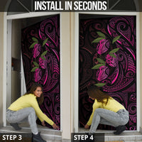 Hawaiian Mango Tribal Tattoo Door Cover Pink Pacific Traditional Pattern