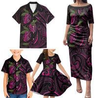 Hawaiian Mango Tribal Tattoo Family Matching Puletasi and Hawaiian Shirt Pink Pacific Traditional Pattern