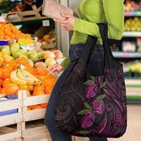 Hawaiian Mango Tribal Tattoo Grocery Bag Pink Pacific Traditional Pattern