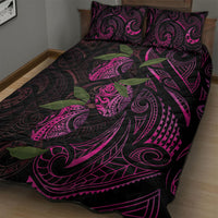 Hawaiian Mango Tribal Tattoo Quilt Bed Set Pink Pacific Traditional Pattern