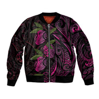 Hawaiian Mango Tribal Tattoo Sleeve Zip Bomber Jacket Pink Pacific Traditional Pattern