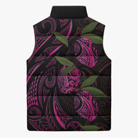 Hawaiian Mango Tribal Tattoo Sleeveless Puffer Jacket Pink Pacific Traditional Pattern
