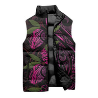 Hawaiian Mango Tribal Tattoo Sleeveless Puffer Jacket Pink Pacific Traditional Pattern