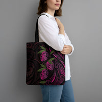 Hawaiian Mango Tribal Tattoo Tote Bag Pink Pacific Traditional Pattern