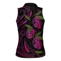 Hawaiian Mango Tribal Tattoo Women Sleeveless Polo Shirt Pink Pacific Traditional Pattern