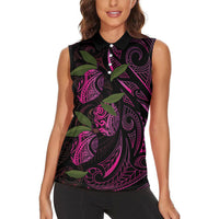 Hawaiian Mango Tribal Tattoo Women Sleeveless Polo Shirt Pink Pacific Traditional Pattern