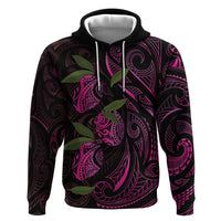 Hawaiian Mango Tribal Tattoo Zip Hoodie Pink Pacific Traditional Pattern