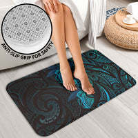 Hawaiian Mango Tribal Tattoo Bathroom Set Teal Pacific Traditional Pattern