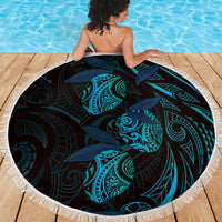 Hawaiian Mango Tribal Tattoo Beach Blanket Teal Pacific Traditional Pattern