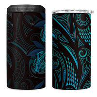 Hawaiian Mango Tribal Tattoo 4 in 1 Can Cooler Tumbler Teal Pacific Traditional Pattern