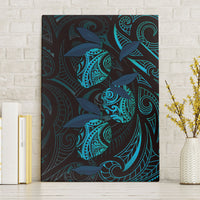 Hawaiian Mango Tribal Tattoo Canvas Wall Art Teal Pacific Traditional Pattern