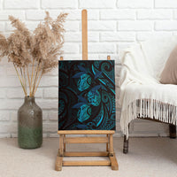 Hawaiian Mango Tribal Tattoo Canvas Wall Art Teal Pacific Traditional Pattern
