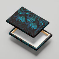 Hawaiian Mango Tribal Tattoo Canvas Wall Art Teal Pacific Traditional Pattern
