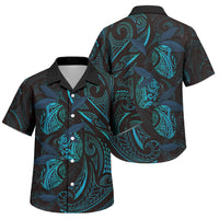 Hawaiian Mango Tribal Tattoo Family Matching Off Shoulder Maxi Dress and Hawaiian Shirt Teal Pacific Traditional Pattern