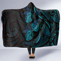 Hawaiian Mango Tribal Tattoo Hooded Blanket Teal Pacific Traditional Pattern