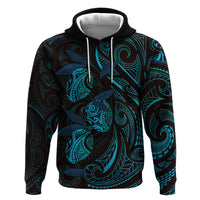 Hawaiian Mango Tribal Tattoo Hoodie Teal Pacific Traditional Pattern