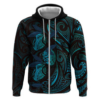Hawaiian Mango Tribal Tattoo Hoodie Teal Pacific Traditional Pattern