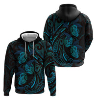 Hawaiian Mango Tribal Tattoo Hoodie Teal Pacific Traditional Pattern