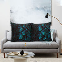 Hawaiian Mango Tribal Tattoo Pillow Cover Teal Pacific Traditional Pattern