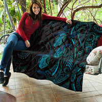 Hawaiian Mango Tribal Tattoo Quilt Teal Pacific Traditional Pattern