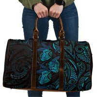 Hawaiian Mango Tribal Tattoo Travel Bag Teal Pacific Traditional Pattern