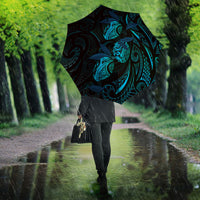 Hawaiian Mango Tribal Tattoo Umbrella Teal Pacific Traditional Pattern
