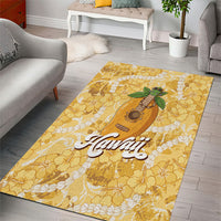 Hawaiian Mango Ukulele Area Rug Retro Yellow Hibiscus Pikake Lei