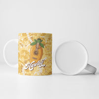Hawaiian Mango Ukulele Ceramic Mug Retro Yellow Hibiscus Pikake Lei