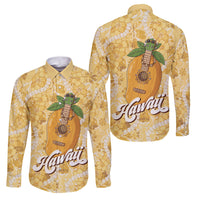 Hawaiian Mango Ukulele Family Matching Tank Maxi Dress and Hawaiian Shirt Retro Yellow Hibiscus Pikake Lei