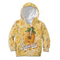 Hawaiian Mango Ukulele Kid Hoodie Retro Yellow Hibiscus Pikake Lei