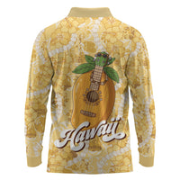 Hawaiian Mango Ukulele Long Sleeve Polo Shirt Retro Yellow Hibiscus Pikake Lei