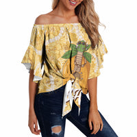 Hawaiian Mango Ukulele Off Shoulder Wrap Waist Top Retro Yellow Hibiscus Pikake Lei LT9 - Polynesian Pride