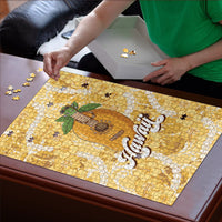 Hawaiian Mango Ukulele Puzzle Retro Yellow Hibiscus Pikake Lei