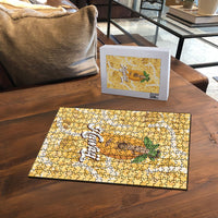 Hawaiian Mango Ukulele Puzzle Retro Yellow Hibiscus Pikake Lei