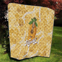 Hawaiian Mango Ukulele Quilt Retro Yellow Hibiscus Pikake Lei