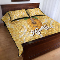 Hawaiian Mango Ukulele Quilt Bed Set Retro Yellow Hibiscus Pikake Lei