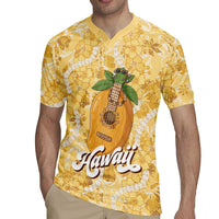 Hawaiian Mango Ukulele Rugby Jersey Retro Yellow Hibiscus Pikake Lei